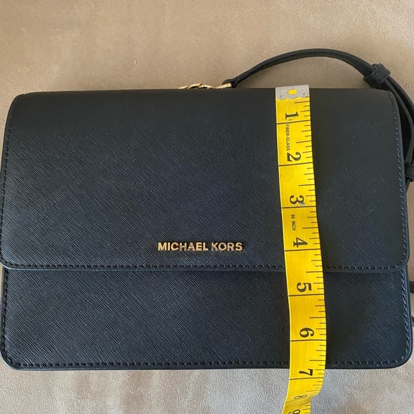 Michael Kors Gusset Leather Crossbody Bag - Black/Gold - Picture 12 of 13